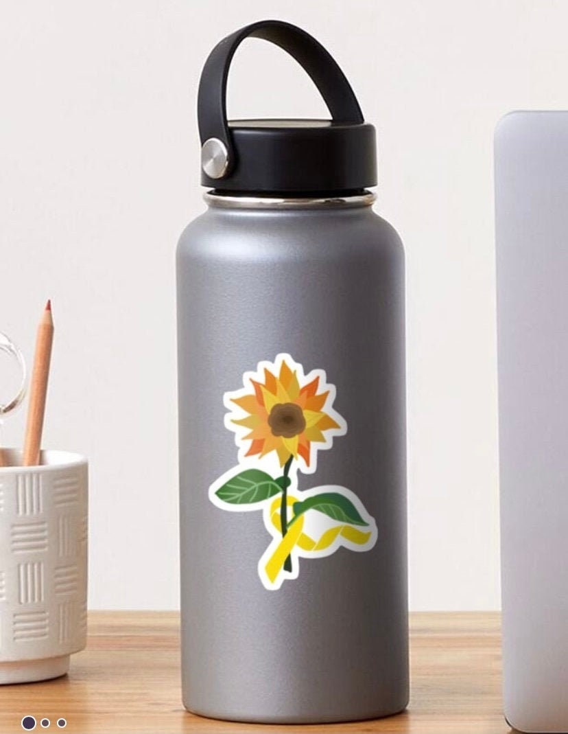 Childhood Cancer Sunflower Sticker with Katie's Collective.com