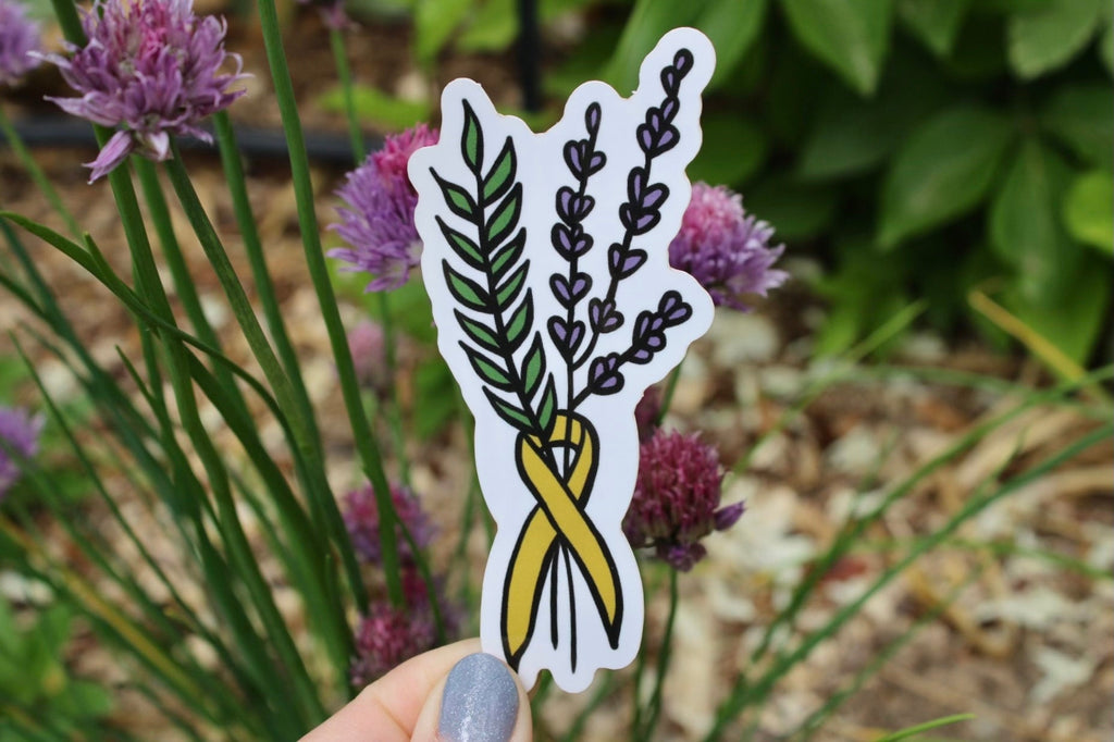 Childhood Cancer/ Sarcoma Floral Ribbon - Waterproof Sticker