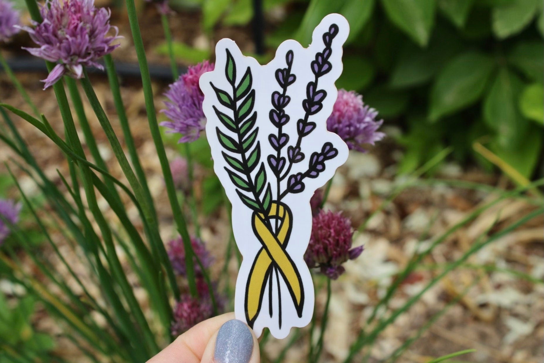Childhood Cancer/ Sarcoma Floral Ribbon - Waterproof Sticker