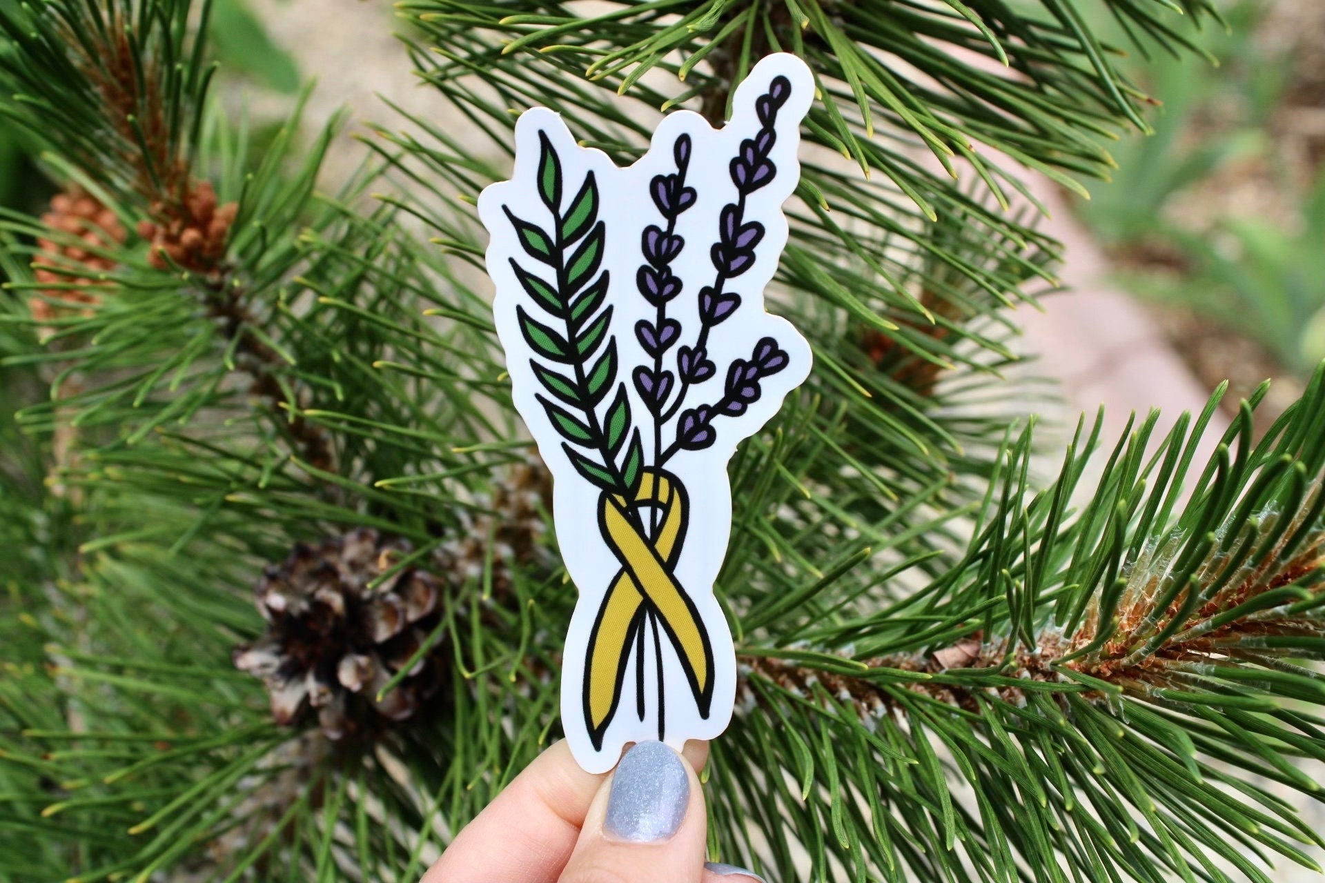 Childhood Cancer/ Sarcoma Floral Ribbon - Waterproof Sticker