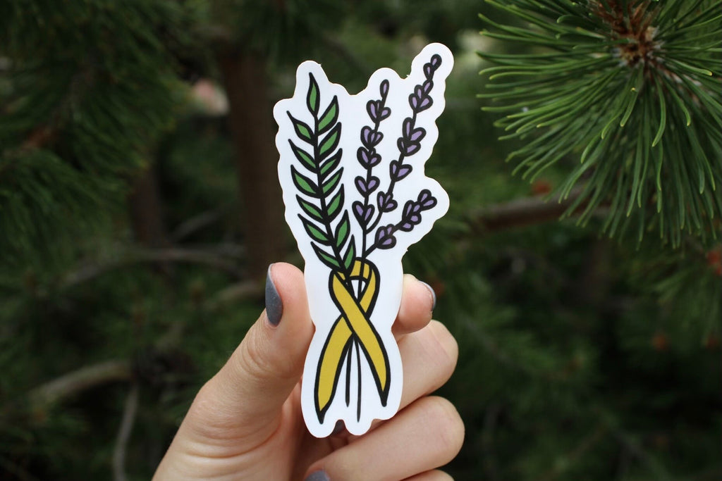 Childhood Cancer/ Sarcoma Floral Ribbon - Waterproof Sticker