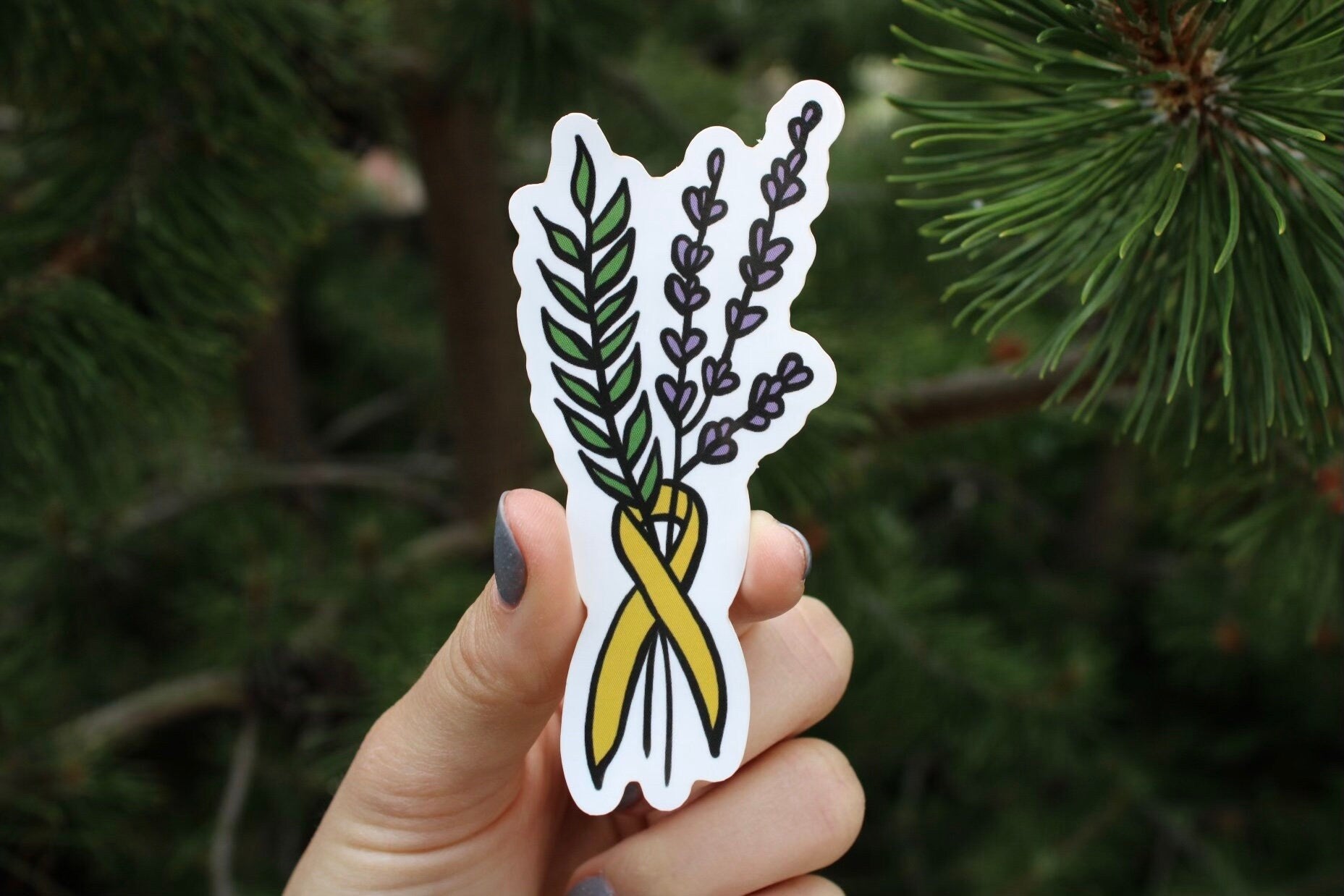 Childhood Cancer/ Sarcoma Floral Ribbon - Waterproof Sticker