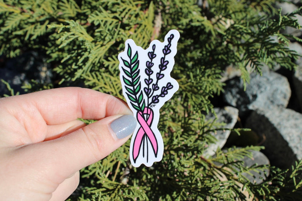 Breast Cancer Floral Ribbon Waterproof Sticker