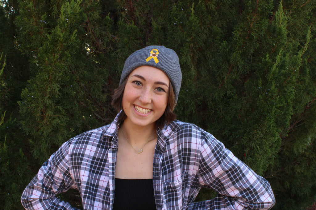 Childhood Cancer/ Sarcoma Ribbon and Sunflower - Grey Beanie