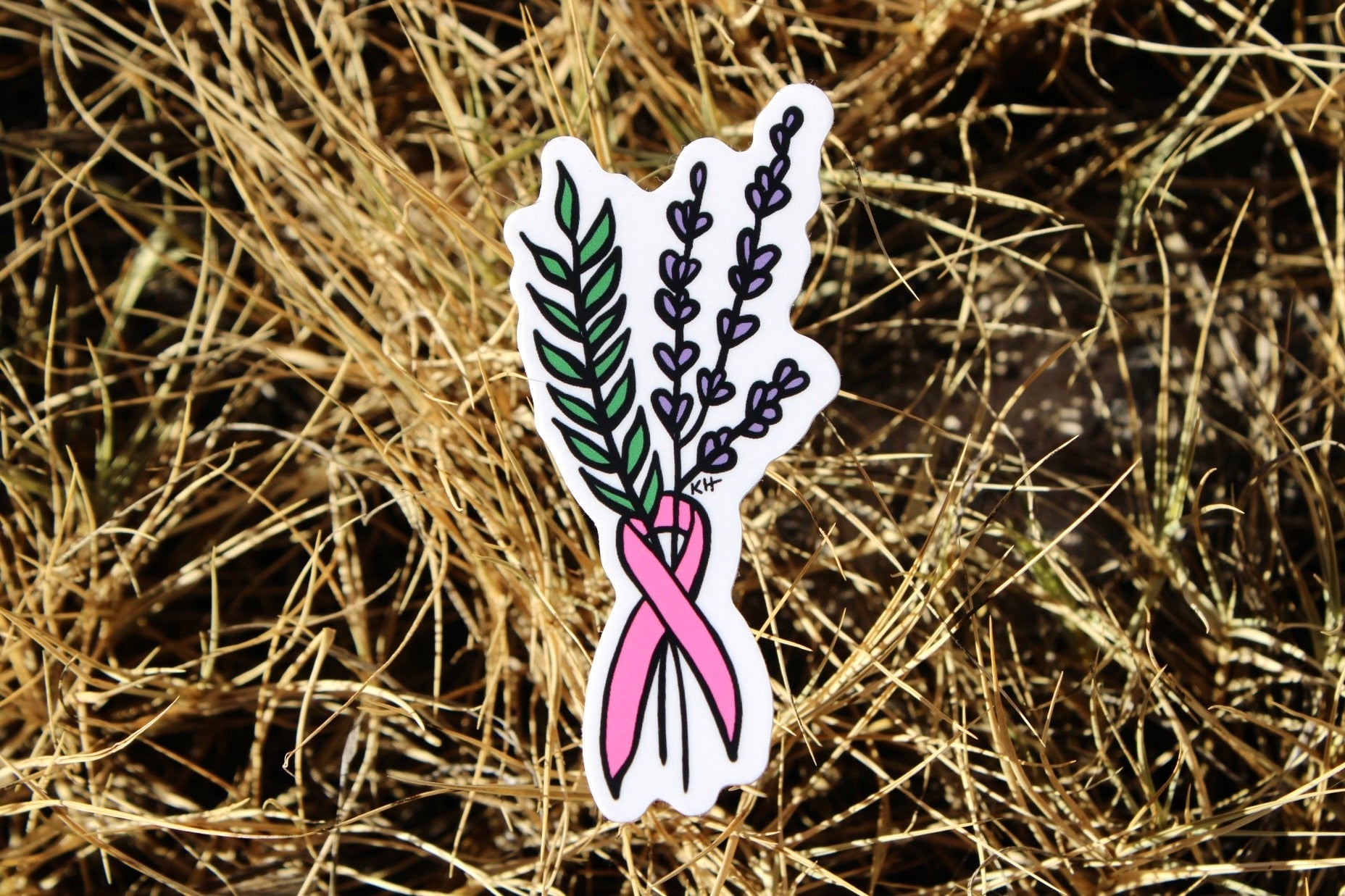 Breast Cancer Floral Ribbon Waterproof Sticker
