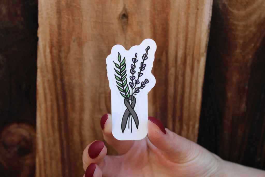 Brain Cancer Floral Ribbon - Waterproof Sticker