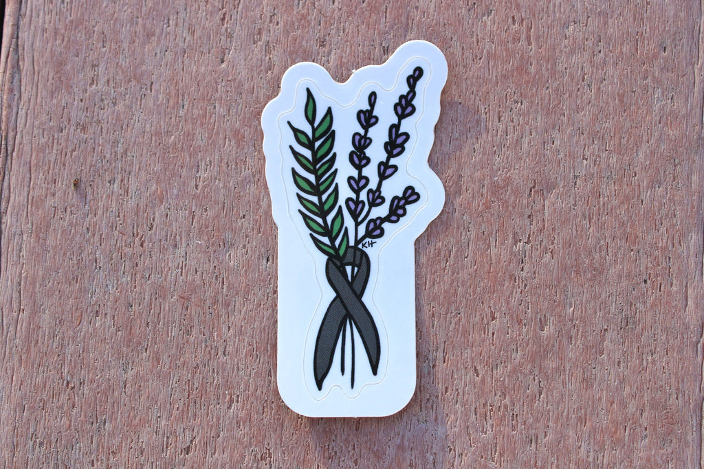 Brain Cancer Floral Ribbon - Waterproof Sticker