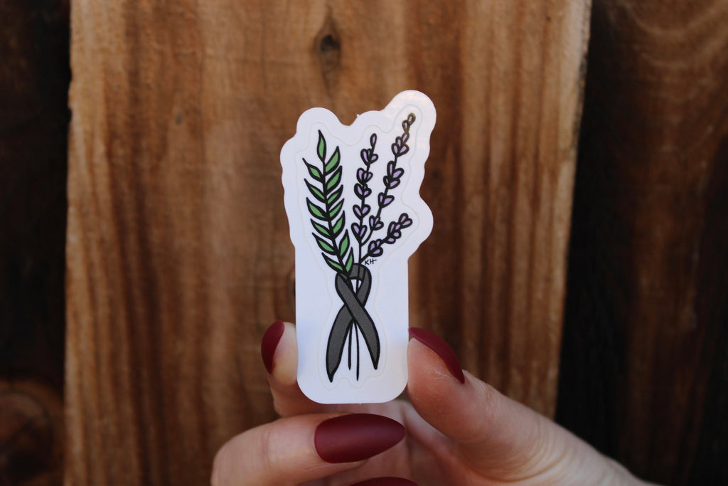 Brain Cancer Floral Ribbon - Waterproof Sticker