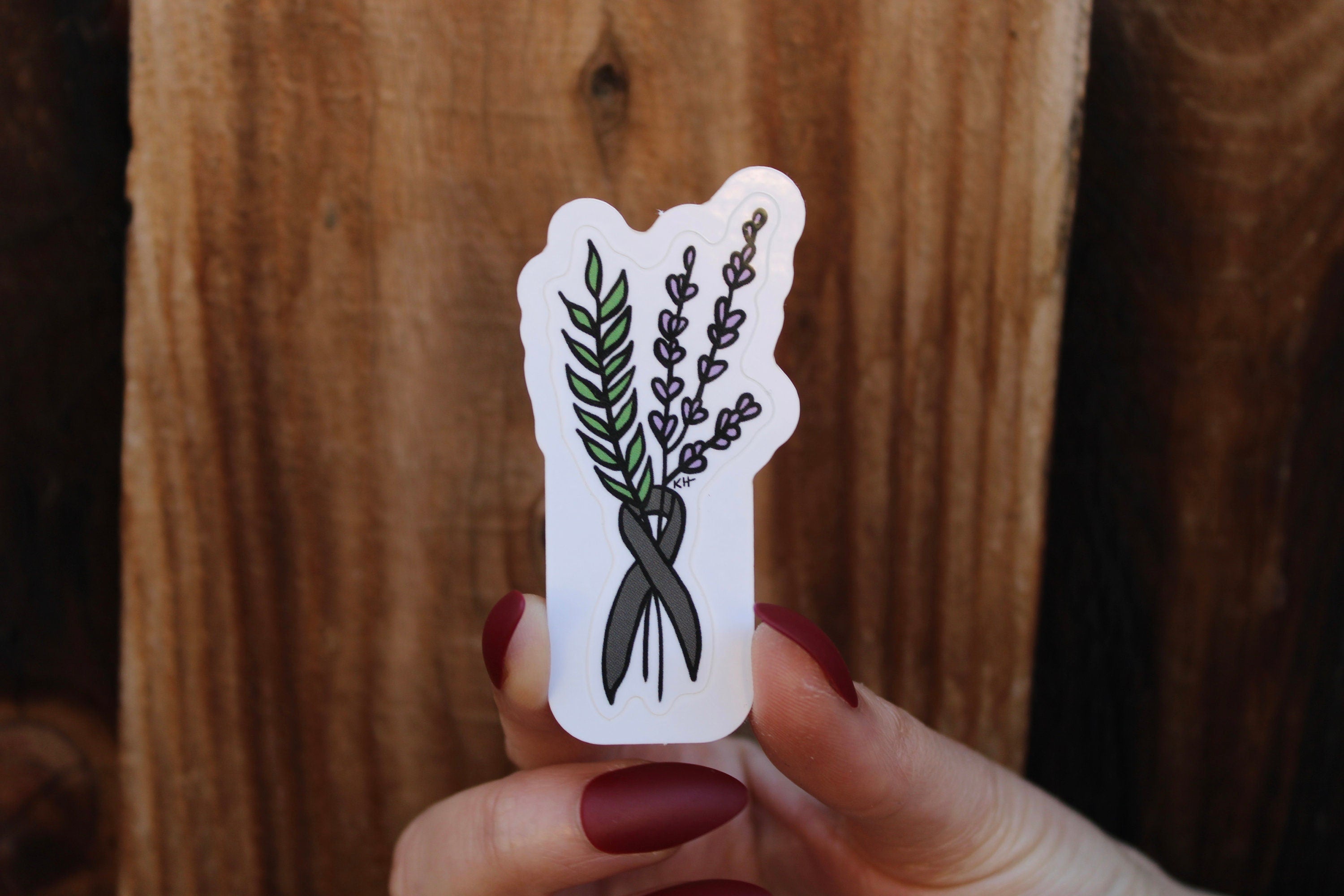 Brain Cancer Floral Ribbon - Waterproof Sticker