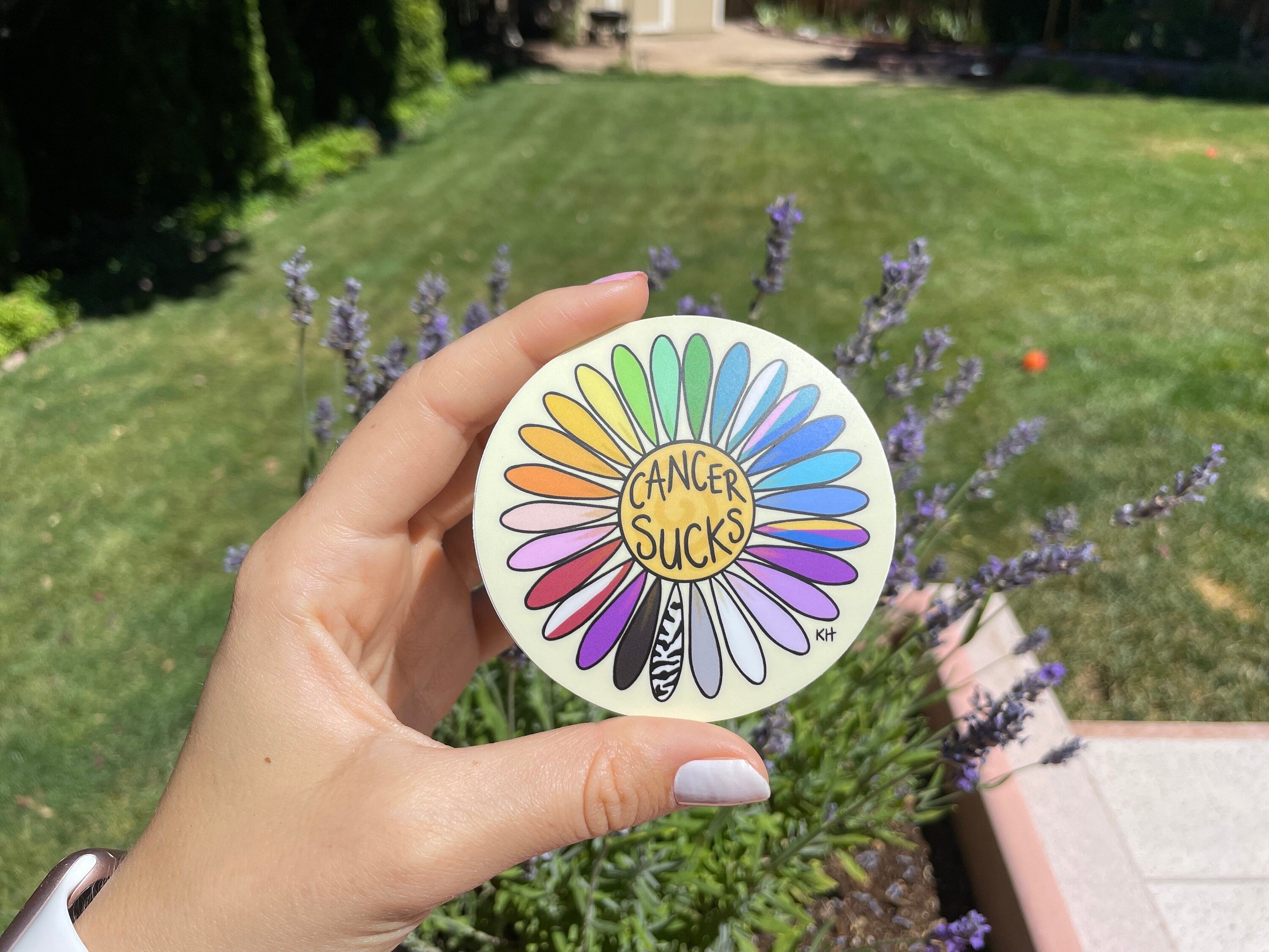 Multi-Color Cancer Sucks Daisy Waterproof Sticker