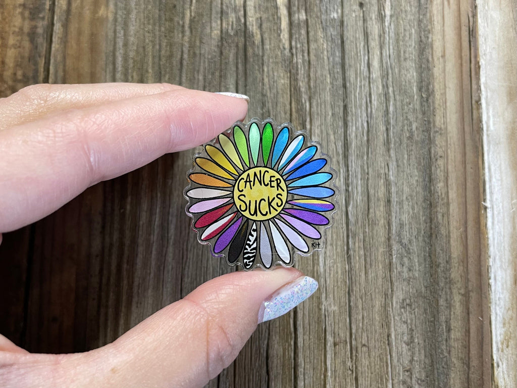 Multi-Color Cancer Sucks Daisy - Badge Reel