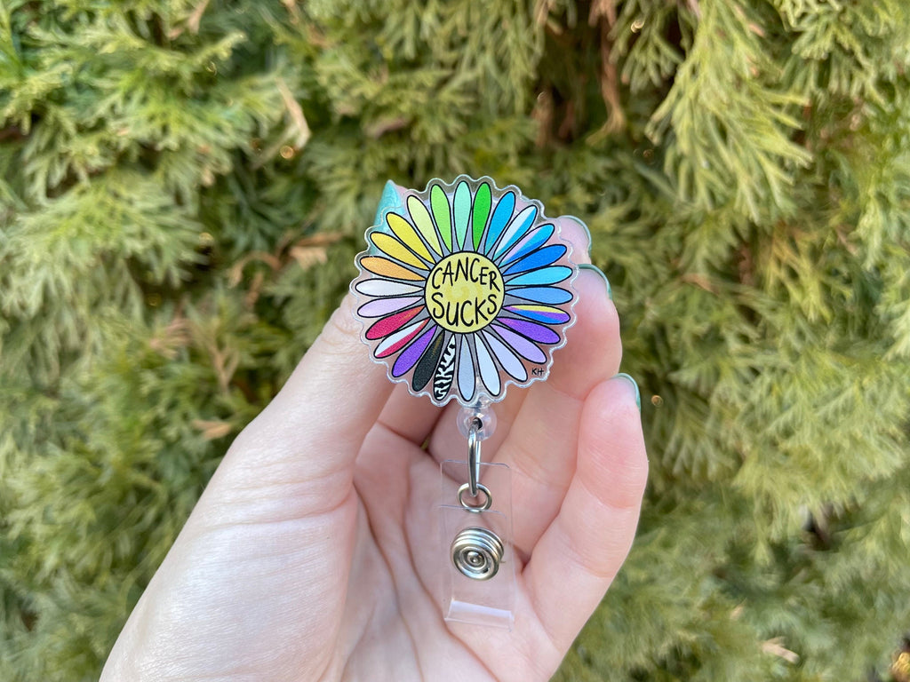 Multi-Color Cancer Sucks Daisy - Badge Reel