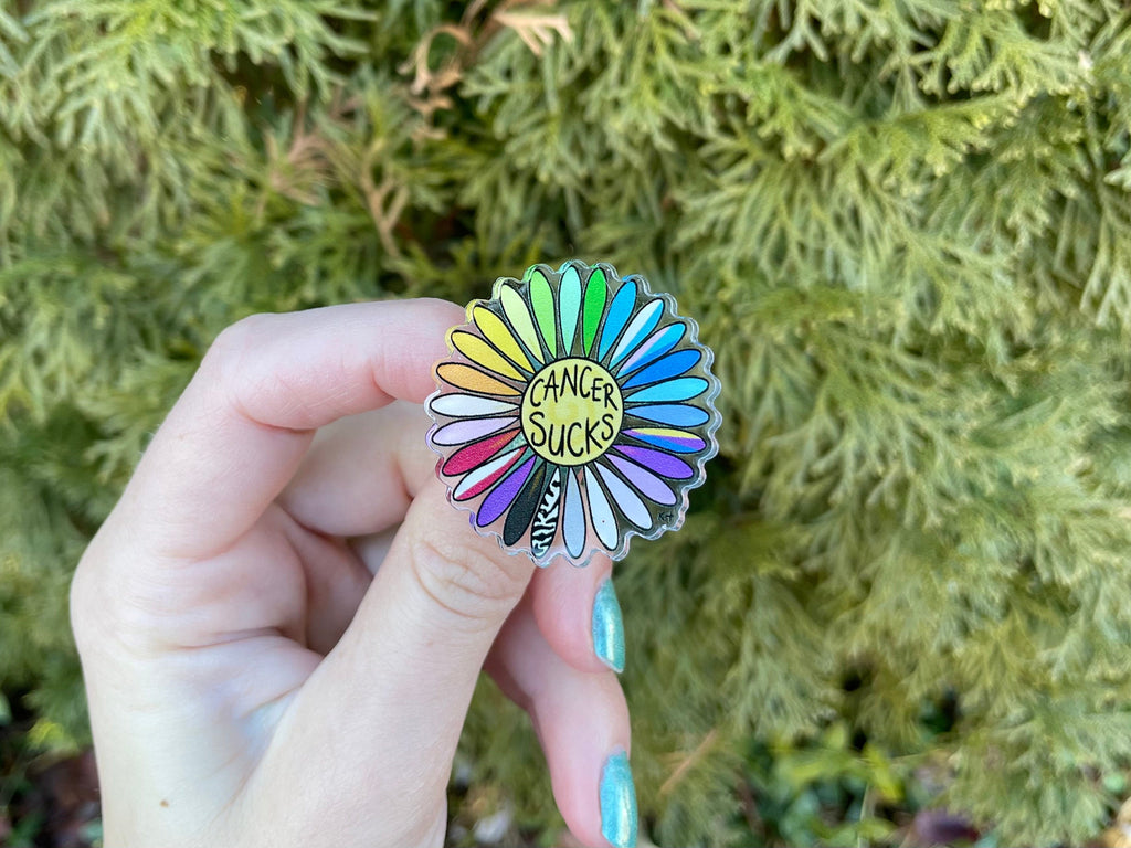 Multi-Color Cancer Sucks Daisy - ENAMEL Pin