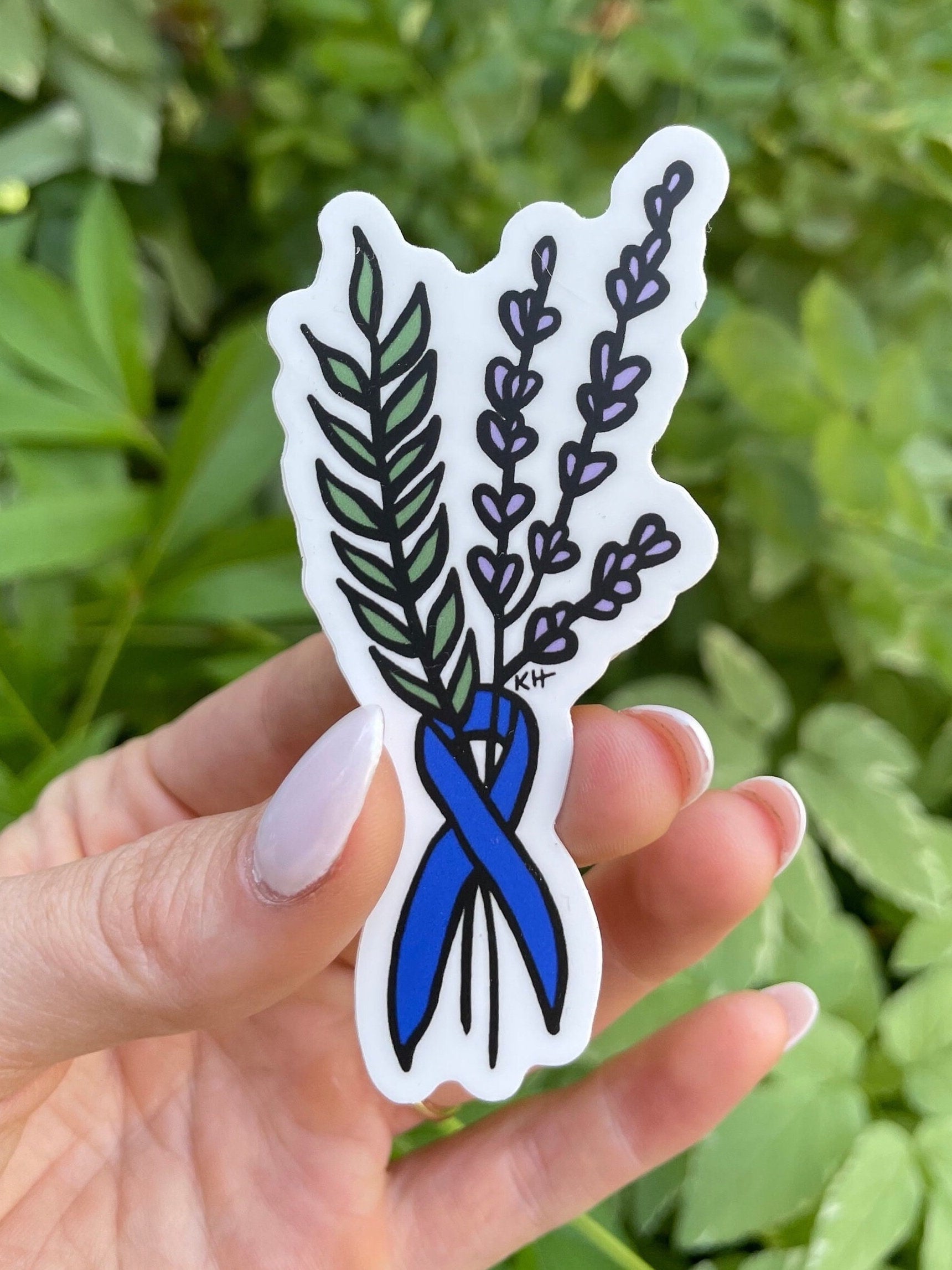 Colon/ Colorectal Cancer Floral Ribbon - Waterproof Sticker