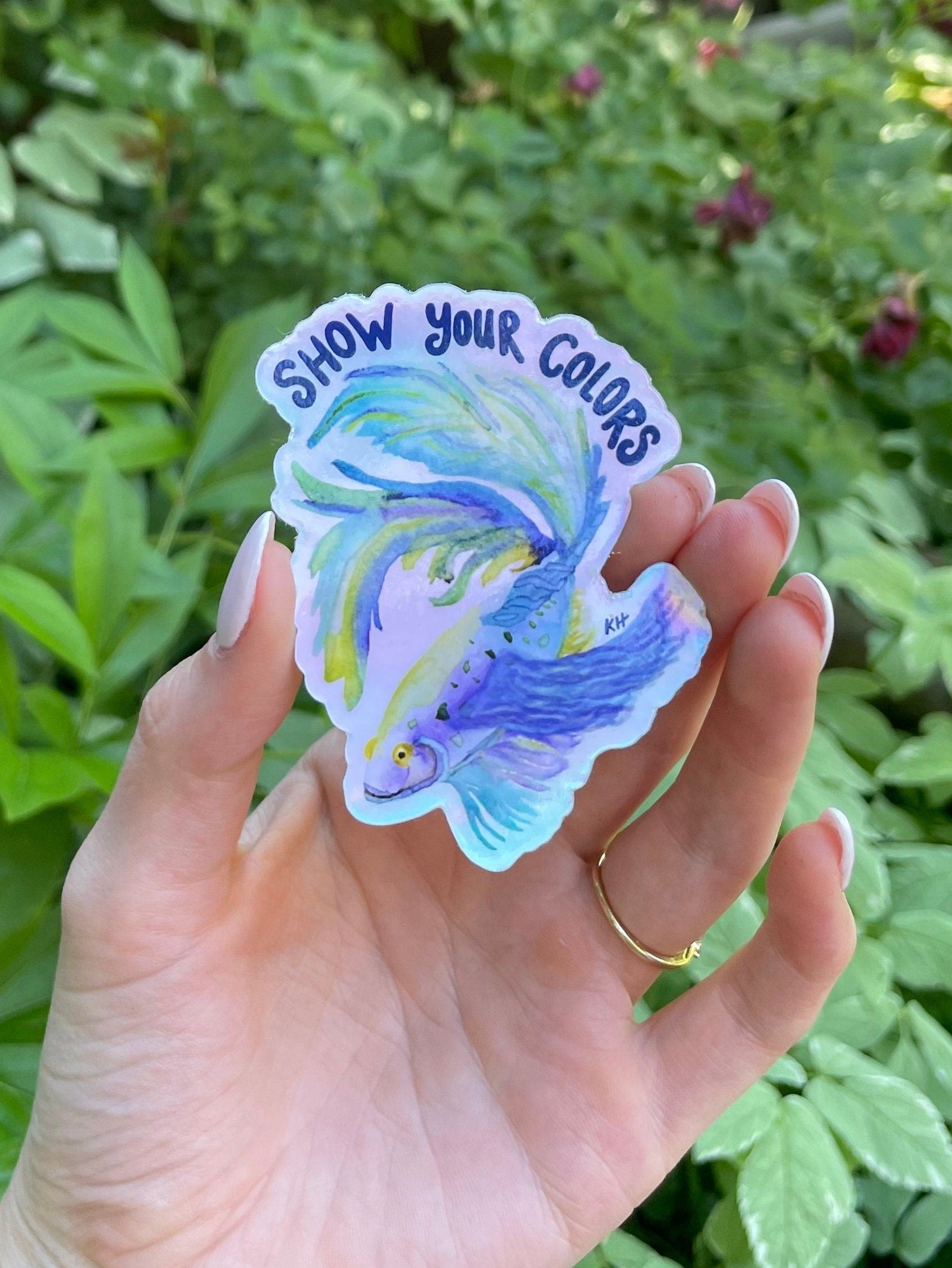 Holographic Watercolor Beta Fish - Waterproof Sticker