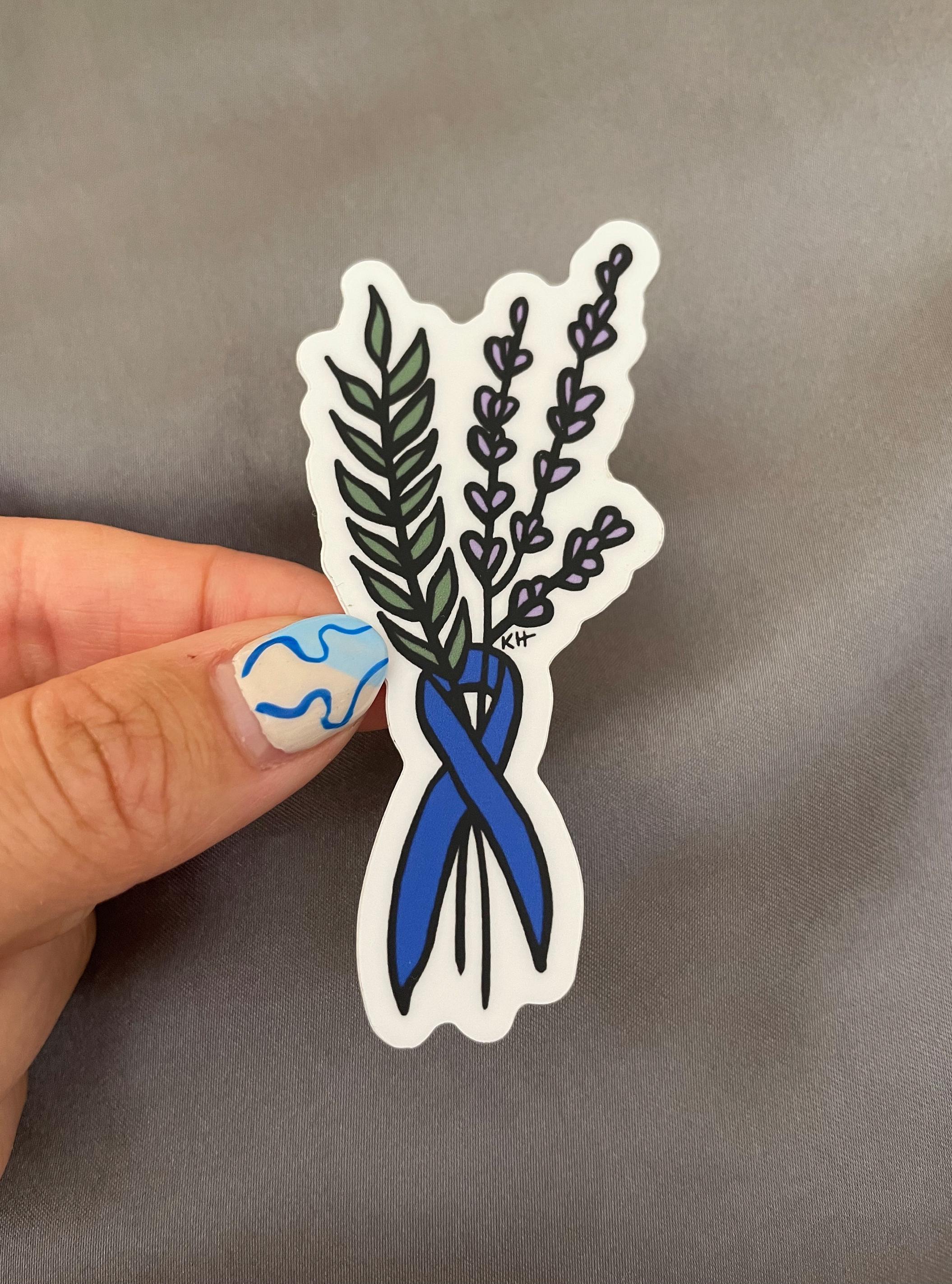 Colon/ Colorectal Cancer Floral Ribbon - Waterproof Sticker