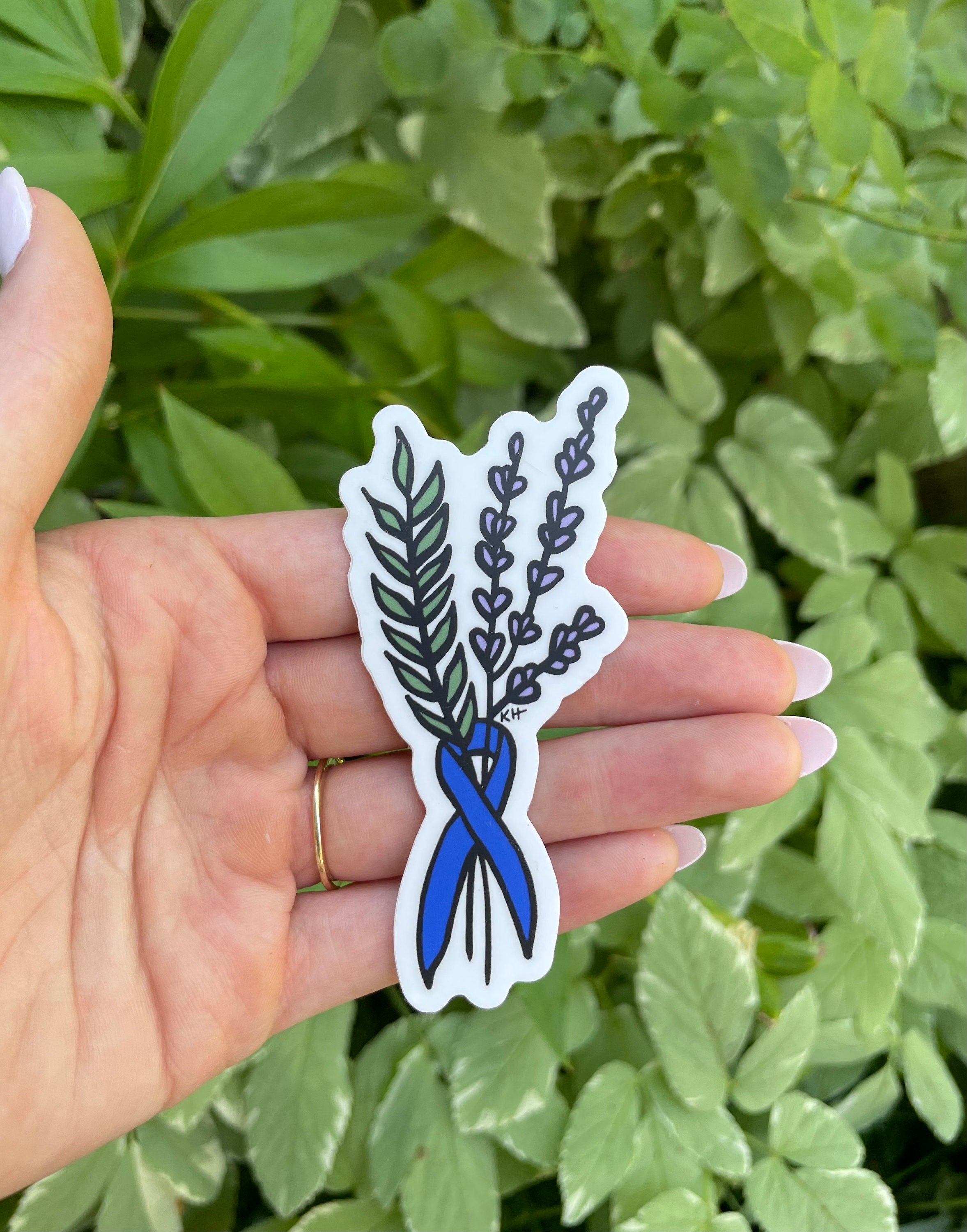 Colon/ Colorectal Cancer Floral Ribbon - Waterproof Sticker