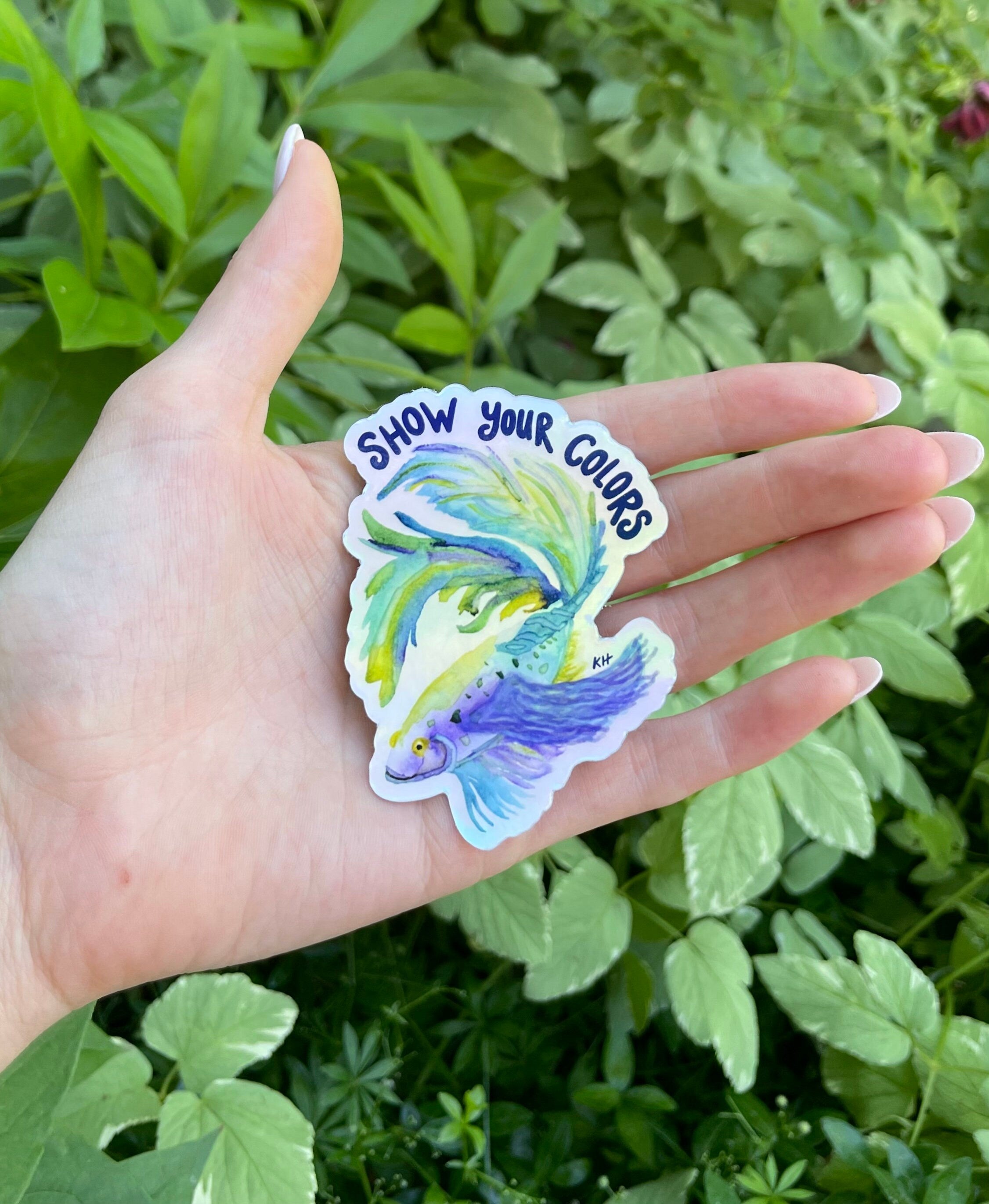 Holographic Watercolor Beta Fish - Waterproof Sticker