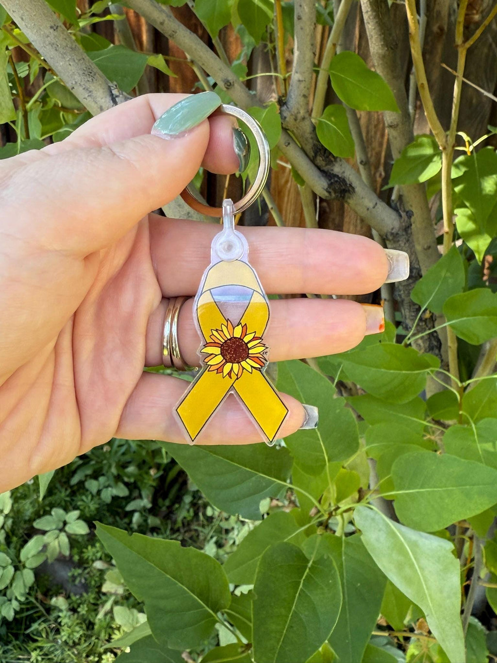 Childhood Cancer/ Sarcoma Sunflower Ribbon - Large Key Chain