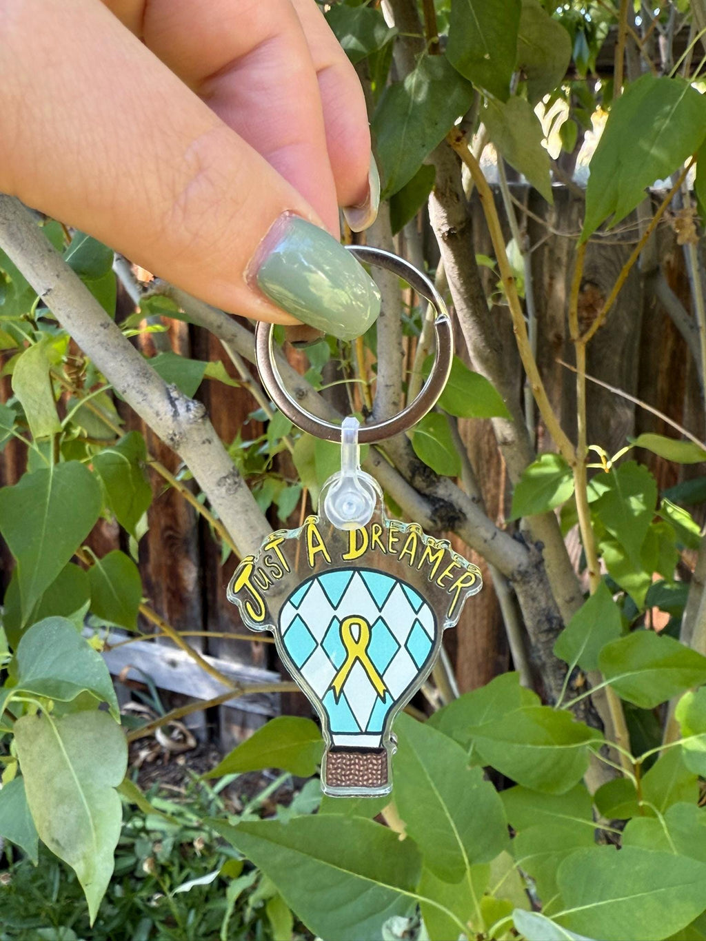 Just A Dreamer Keychain: Hot Air Balloon Design - Childhood Cancer Awareness