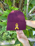 Childhood Cancer/ Sarcoma Ribbon and Sunflower - Darkish Mauve Beanie