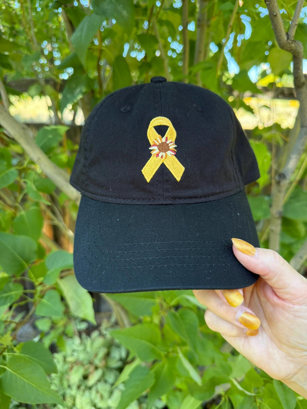 Childhood Cancer/ Sarcoma Ribbon and Sunflower-Hat-Black