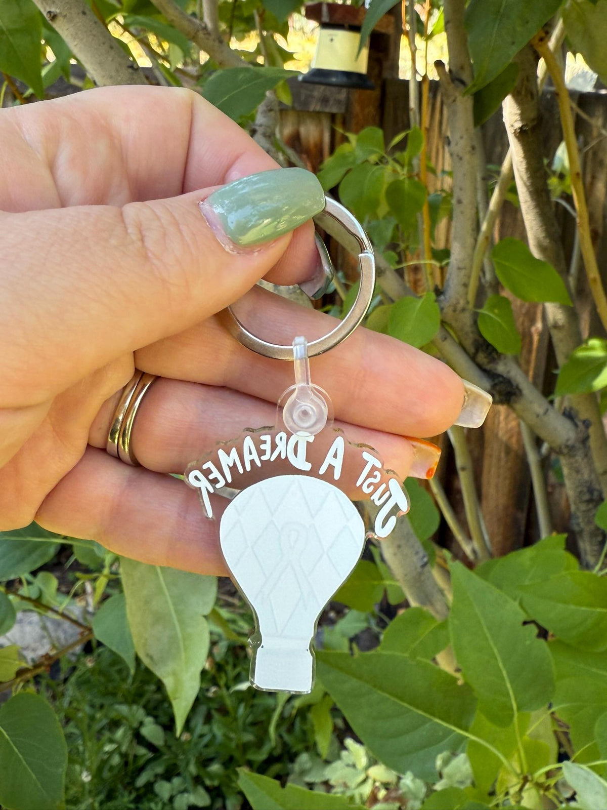 Just A Dreamer Keychain: Hot Air Balloon Design - Childhood Cancer Awareness