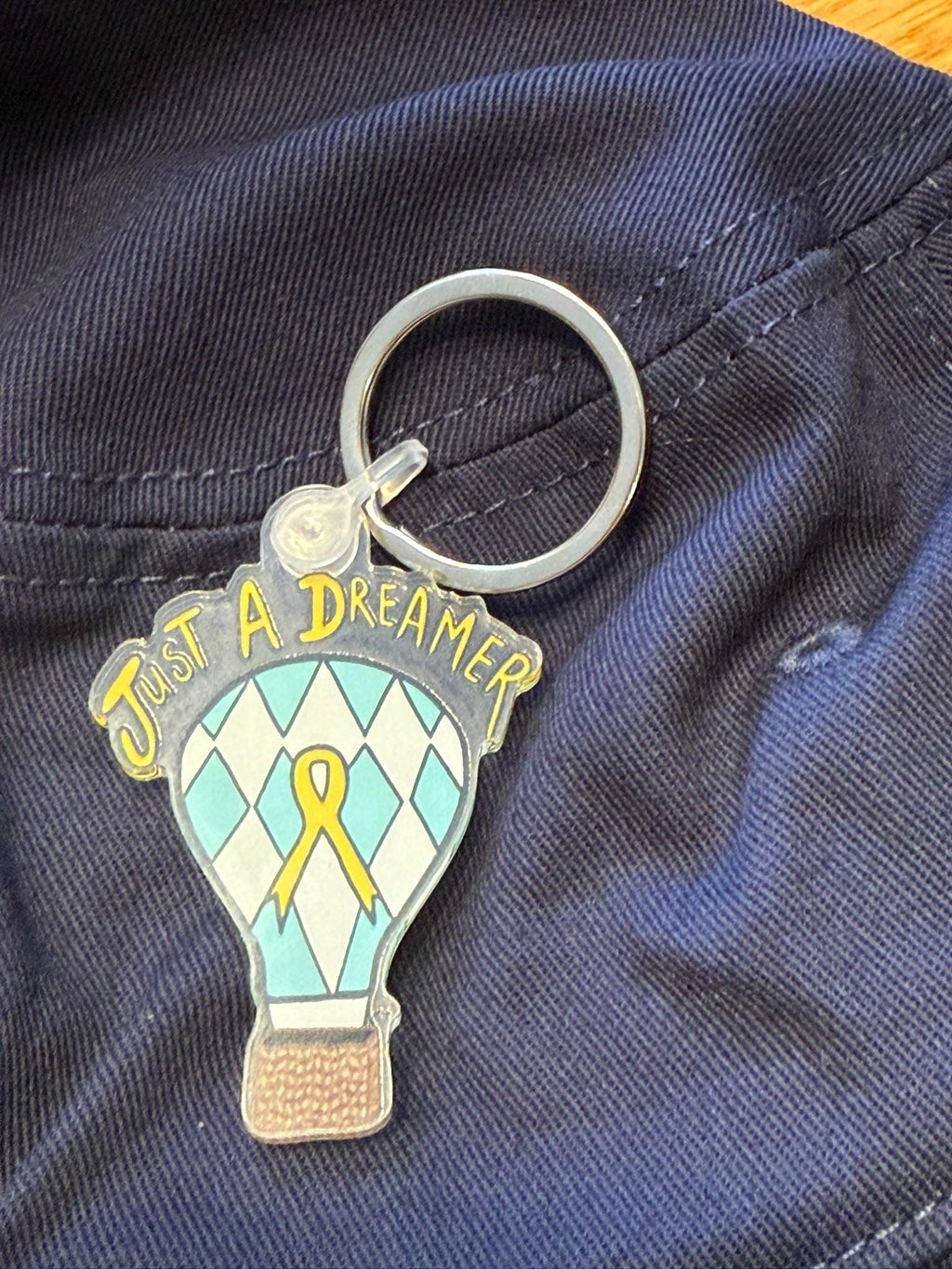 Just A Dreamer Keychain: Hot Air Balloon Design - Childhood Cancer Awareness