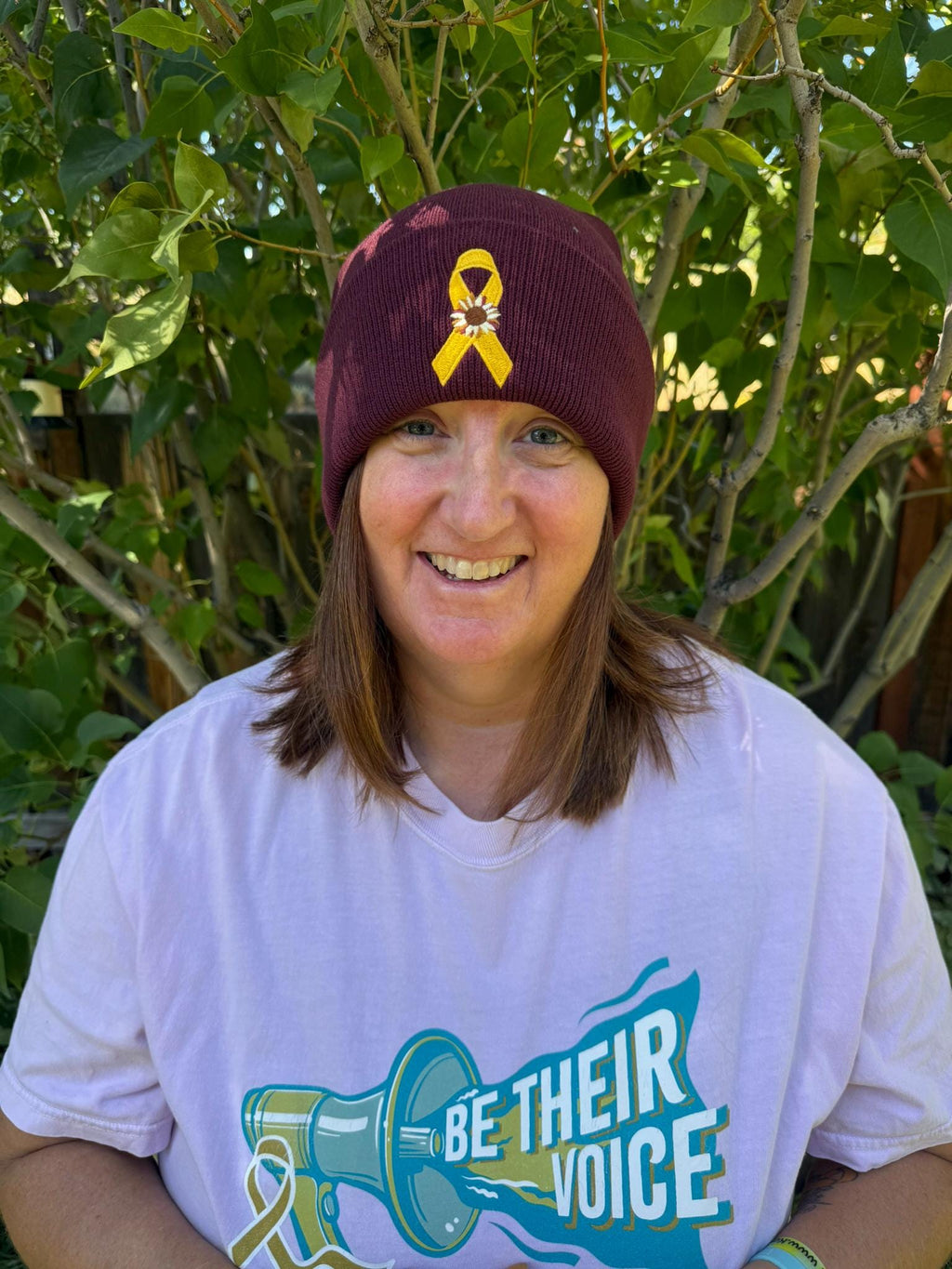 Childhood Cancer/ Sarcoma Ribbon and Sunflower - Darkish Mauve Beanie