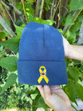 Childhood Cancer/ Sarcoma Ribbon and Sunflower - Sky Blue/royal blue  Hat/Beanie