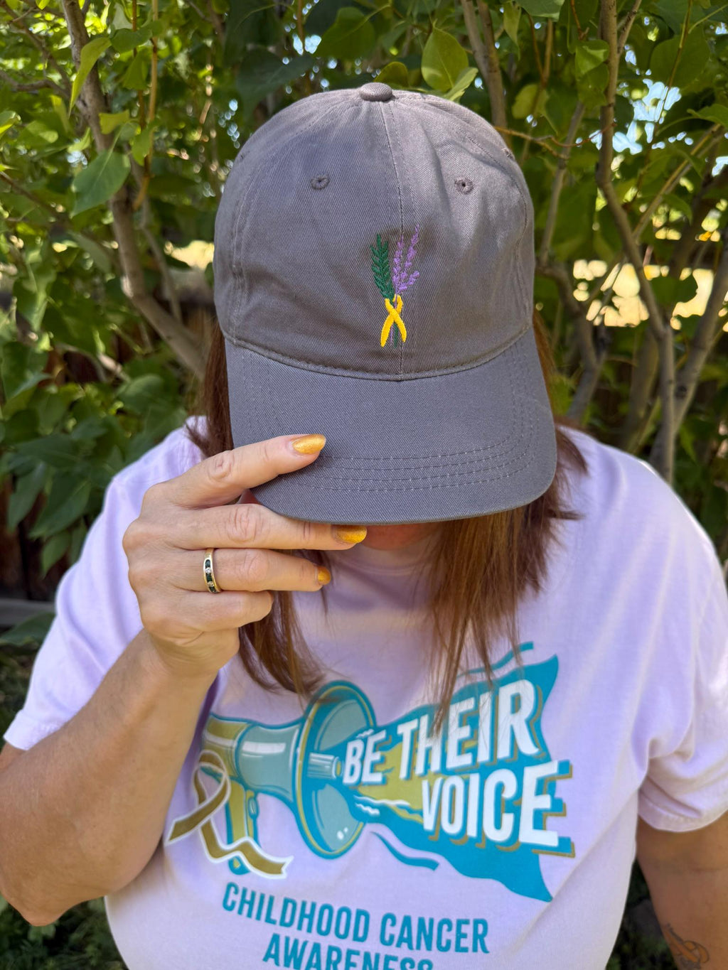Childhood Cancer/ Sarcoma Floral Ribbon - Grey Hat
